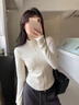 哈魯迪美式立領(lǐng)雙拉鏈短外套女春季2026新款修身顯瘦小螺紋針織運動(dòng)上衣 米白色 M （95-110斤） 曬單實(shí)拍圖