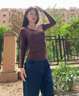婷美（GRACEWELL）秋衣保暖內衣秋冬季免穿文胸女士打底衫內搭肌底美膚上衣咖啡棕L 曬單實(shí)拍圖