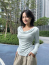 森馬（Semir）長(zhǎng)袖T恤女短款不規(guī)則設(shè)計(jì)感修身顯瘦2025秋蕩領(lǐng)薄款107625101097 曬單實(shí)拍圖