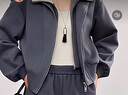 初語(yǔ)撞色復(fù)古休閑假兩件高領(lǐng)衛(wèi)衣女2025秋季新款短款空氣棉感外套 深灰色 M 曬單實(shí)拍圖