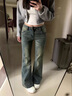 棉致加絨加厚顯瘦復(fù)古微喇牛仔褲女秋冬季寬松直筒百搭休閑褲子女高腰 6982藍(lán)色【加絨高品質(zhì)44】 M 98-108斤 曬單實(shí)拍圖