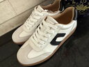 名郎品牌男鞋2025新款真皮透氣軟底休閑板鞋男舒適平底牛皮增高德訓鞋 米白色 41 曬單實(shí)拍圖