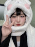 溥畔可愛(ài)毛絨小熊帽子女圍巾手套一體保暖三件套冬季加厚防寒護耳時(shí)尚 米白色【三合一】 帽子圍巾手套 曬單實(shí)拍圖