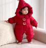 G.duck嬰兒冬裝夾棉連體衣小月齡女寶寶百天紅色棉服外出服過(guò)年衣服抱衣 紅色（內里夾棉） 80 cm 曬單實(shí)拍圖