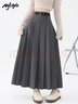 MJ STYLE半身裙女夏季新款百褶裙西裝中長(cháng)裙高腰顯瘦優(yōu)雅a字裙 淺灰色 S 曬單實(shí)拍圖