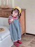 G.DUCKKIDS小黃鴨女童牛仔背帶褲套裝春季韓版復古兩件套女寶洋氣可愛(ài)上衣 套裝【復古藍牛仔背帶褲+條紋上 110 曬單實(shí)拍圖