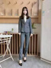 羅蒙西裝外套女2024新款職業(yè)通勤正裝小西裝套裝女高端西服氣質(zhì)三件套 灰色西裝+灰條紋襯衣+褲 M 曬單實(shí)拍圖