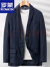 羅蒙特大碼300斤春秋男女亞麻休閑西服夾克潮流西裝便服棉麻單西外套2 深藍色 5XL 建議210-230斤 曬單實(shí)拍圖