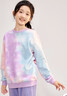 唐獅（TonLion）女童衛衣扎染絢彩可愛(ài)印花圓領(lǐng)長(cháng)袖上衣中大童打底衫潮 粉黃 160 曬單實(shí)拍圖