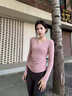 gigt極吉瑜伽服上衣女秋季收腰顯瘦長(cháng)袖運動(dòng)T恤跑步健身普拉提訓練服 粘土粉 M 曬單實(shí)拍圖