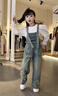 凌卡戚女童牛仔背帶褲2024新款秋裝兒童洋氣炸街褲子中大童女孩春秋長(cháng)褲 藍色單件背帶褲 120cm 曬單實(shí)拍圖