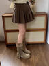 百麗踏不過(guò)膝長(cháng)流蘇長(cháng)靴女2025秋季新款騎士靴復古美拉德粗跟堆堆高筒靴 棕色 37 曬單實(shí)拍圖