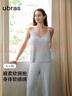 ubras軟綿綿吊帶開(kāi)衫長(cháng)褲三件套帶胸墊睡衣家居服漣漪藍色L 曬單實(shí)拍圖