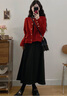 蔓爾依大碼女裝秋季2025新款小香風(fēng)外套顯瘦衣服穿搭秋冬連衣裙子女套裝 紅色外套+半身裙+內搭 M 建議90-105 曬單實(shí)拍圖