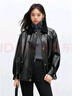 太平鳥(niǎo)油蠟紋PU皮衣夾克外套女2024冬裝黑色時(shí)尚皮衣外套女 黑色 L 曬單實(shí)拍圖