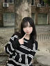 秋冬條紋顯瘦衛(wèi)衣女高級(jí)感小眾圓領(lǐng)寬松oversize慵懶風(fēng)遮屁股上衣 黑白條紋 M 【80-100斤】 曬單實(shí)拍圖
