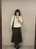 可茵（Keyin）連衣裙女裝2025年秋冬新款韓系穿搭短外套百褶裙子兩件套套裝女 杏色外套+灰色半身裙 M 曬單實(shí)拍圖