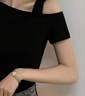 佐敘純欲風(fēng)一字肩上衣女夏2025新款設計感不規則性感鎖骨斜肩吊帶短袖 黑色 M (85-96斤) 曬單實(shí)拍圖