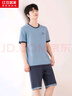 紅豆居家睡衣男夏季純棉撞色云感男士家居服套裝水鳥(niǎo)藍180/100A 曬單實(shí)拍圖