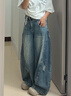 佐敘復古磨破彎刀牛仔褲女2025秋季新款美式復古高腰鐮刀百搭香蕉褲子 復古藍 L （100-120斤） 曬單實(shí)拍圖