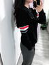 NAOTIEA意大利小帆船條紋POLO領(lǐng)長(cháng)袖針織衫女2025秋新款打底毛衣 黑色 2XL 建議135-150斤 曬單實(shí)拍圖
