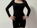 曲線(xiàn)主義【張雨綺同款】黑巧長(cháng)袖塑身衣保暖收腹提臀束腰連體衣 黑巧色 S 曬單實(shí)拍圖