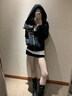 哈魯迪衛衣外套女黑色美式高街設計感拉鏈翻領(lǐng)修身顯瘦百搭連帽開(kāi)衫上衣 黑色 L （105-115斤） 曬單實(shí)拍圖