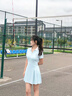 天使季節速干網(wǎng)球裙連衣裙2025新款防曬羽毛球服女運動(dòng)棒球裙套裝 清水藍 （送打底褲） M 曬單實(shí)拍圖