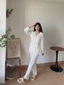 思莉太太 SLEEP TIGHT睡衣女春秋2025新款純棉長(cháng)袖長(cháng)褲帶胸墊V領(lǐng)可外穿簡(jiǎn)約白色家居服 HZ2893【帶胸墊】 M 曬單實(shí)拍圖