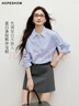 紅袖100%棉襯衫2025秋季新款女裝撞色條紋顯瘦長(cháng)袖職業(yè)休閑百搭上衣 藍條725 L 曬單實(shí)拍圖