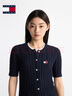 TOMMY JEANS【張元英同款】25新款春夏女裝圓領(lǐng)麻花短袖針織開(kāi)衫 曬單實(shí)拍圖