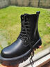 卡帝樂(lè )鱷魚(yú)（CARTELO）英倫風(fēng)ins黑色馬丁靴男潮流春秋新款真皮工裝機車(chē)靴韓版高幫靴子 黑色+內增高 42 曬單實(shí)拍圖