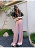 春夏新款女裝休閑褲寬松闊腿褲醋酸奶昔褲潮流顯瘦高級感 粉色 薄款 M 曬單實(shí)拍圖