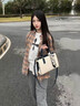 CharisKitty包包女款2025年手提包女真皮單肩包媽媽通勤斜挎包七夕情人節禮物 米白色 曬單實(shí)拍圖