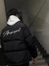 爾聽(tīng)棉服男冬季加厚保暖潮牌棉衣無(wú)帽立領(lǐng)休閑羽面包絨服韓版潮流外套 黑色 XL （120-140斤） 曬單實(shí)拍圖