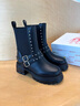 艾今（IIJIN）【譚松韻同款】25新款9.5cm厚底內增高超輕鉚釘切爾西靴女595VNA 黑色 37 曬單實(shí)拍圖