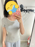 優(yōu)衣庫女裝條紋圓領(lǐng)短T恤短袖迷你T修身打底480820 01 乳白色 M /160/84A 曬單實(shí)拍圖