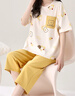 浪莎女士睡衣女夏印花七分褲短袖套裝簡(jiǎn)約圓領(lǐng)可外穿寬松家居服套裝 曬單實(shí)拍圖