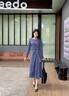 顏域設計感掐腰連衣裙女2025新款秋裝高級感長(cháng)袖過(guò)膝顯瘦氣質(zhì)長(cháng)裙 藍色 2XL 曬單實(shí)拍圖