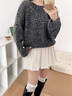 尚靜含綿羊毛慵懶風(fēng)洋氣百搭針織衫女長(cháng)袖2025冬季新款套頭上衣短毛衣 灰色 M 曬單實(shí)拍圖
