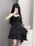 素織錦黑色純欲連衣裙女吊帶裙2025春夏季新款裙子碎花裙短裙海邊沙灘裙 碎花吊帶短裙【黑色】 M 【建議90-110斤】 曬單實(shí)拍圖