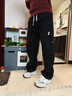 頂峰保羅（Dingfengbaoluo）純棉工裝褲男復古百搭美式休閑痞帥彎刀闊腿長(cháng)褲子ZX02黑色XL 曬單實(shí)拍圖