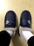 棉拖鞋男女室內外皮面防水防滑加絨厚底大碼踩屎感男女通用棉拖鞋 藏青包跟 44-45 【適合43-44腳穿】 曬單實(shí)拍圖
