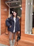 棉致羽絨棉服女冬季韓版a字型面包服常規羽絨棉衣百搭大毛領(lǐng)派克工裝 藏藍色 S 曬單實(shí)拍圖