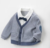 戴維貝拉（DAVE＆BELLA）男童套裝兒童男嬰兒一歲周歲禮服紳士嬰幼兒春秋幼童男孩秋裝 藍灰格 90 cm（建議身高80-90cm） 曬單實(shí)拍圖