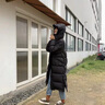 clotho Rennie品牌女裝過(guò)膝長(cháng)款羽絨服女2025冬季新款韓版寬松亮面白鴨絨外套 黑色 M 曬單實(shí)拍圖