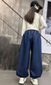 卡兔藍貓女童加絨褲子秋冬款2024新款洋氣中大童時髦冬季束腳牛仔褲燈籠褲 藍色 160 曬單實拍圖