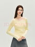 森馬（Semir）長(cháng)袖T恤女秋短款假兩件蕾絲花邊修身2025新款小性感氣質(zhì)上衣 黃色調00333 M 曬單實(shí)拍圖