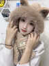KINGXIAOJING狐貍毛耳朵帽子圍巾一體女冬季毛絨女生2025新款可愛(ài)騎車(chē)保暖圍脖 卡其色帽子圍巾兩件套 均碼(加絨加厚) 曬單實(shí)拍圖