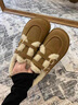 尚芭芙厚底勃肯棉鞋女2025年秋冬新款加絨面包鞋外穿毛毛保暖雪地靴子女 栗色加絨 37 (235mm) 曬單實(shí)拍圖